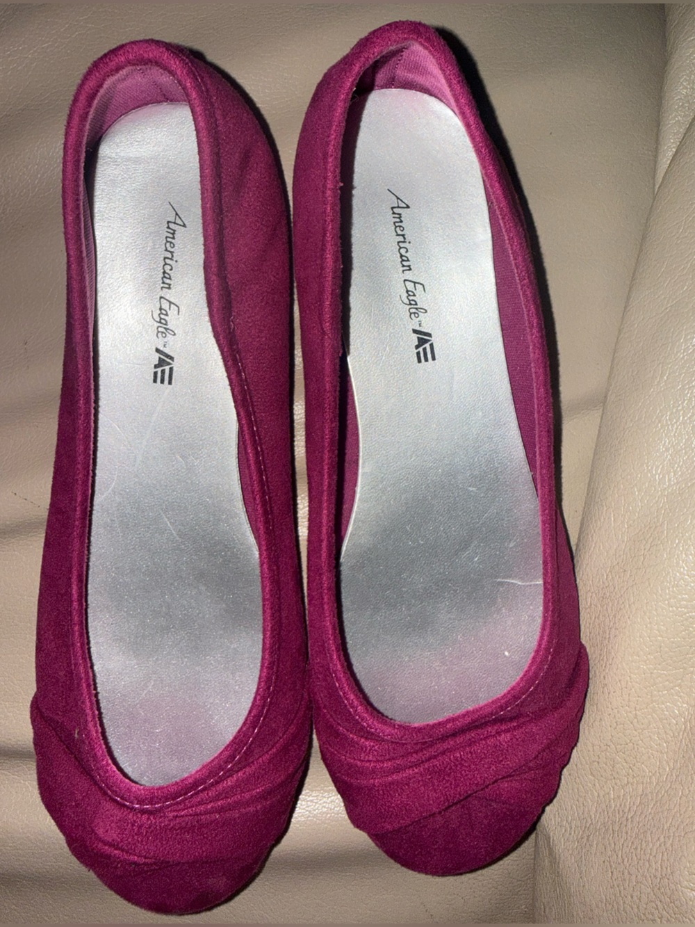 American Eagle Outfitters Women's Raspberry Suede Ballet Flats